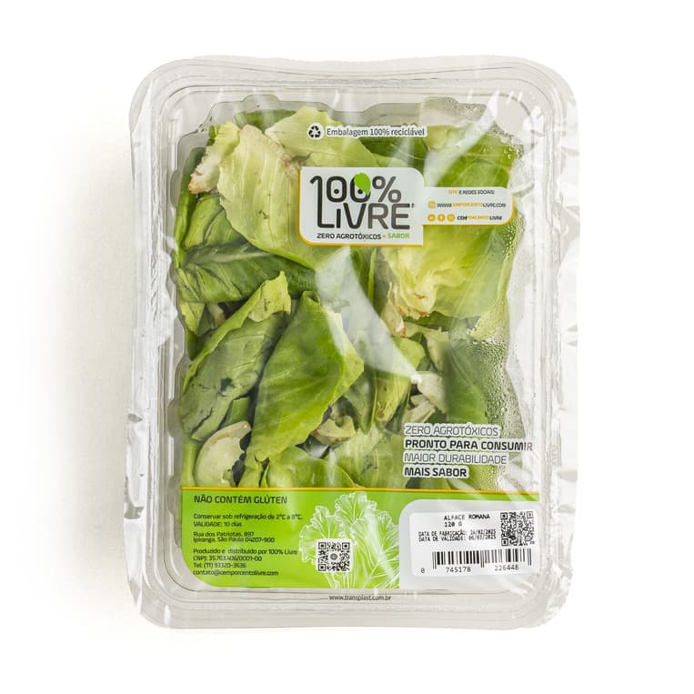 Alface Romana Crocante Higienizada 120g- 100%Livre