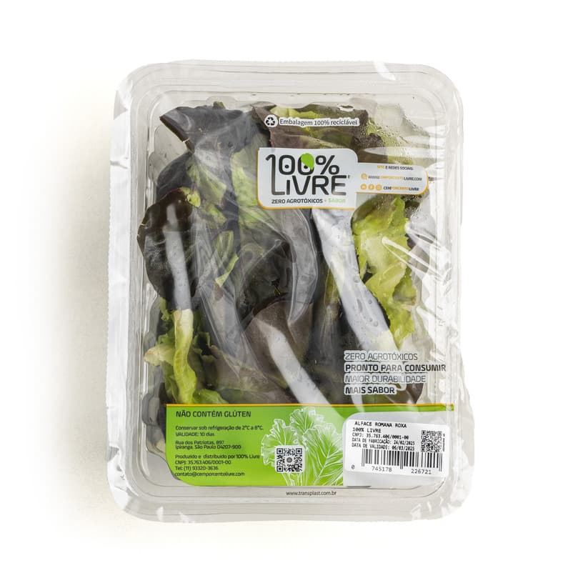 Alface Romana Roxa Higienizada 120g-100%Livre