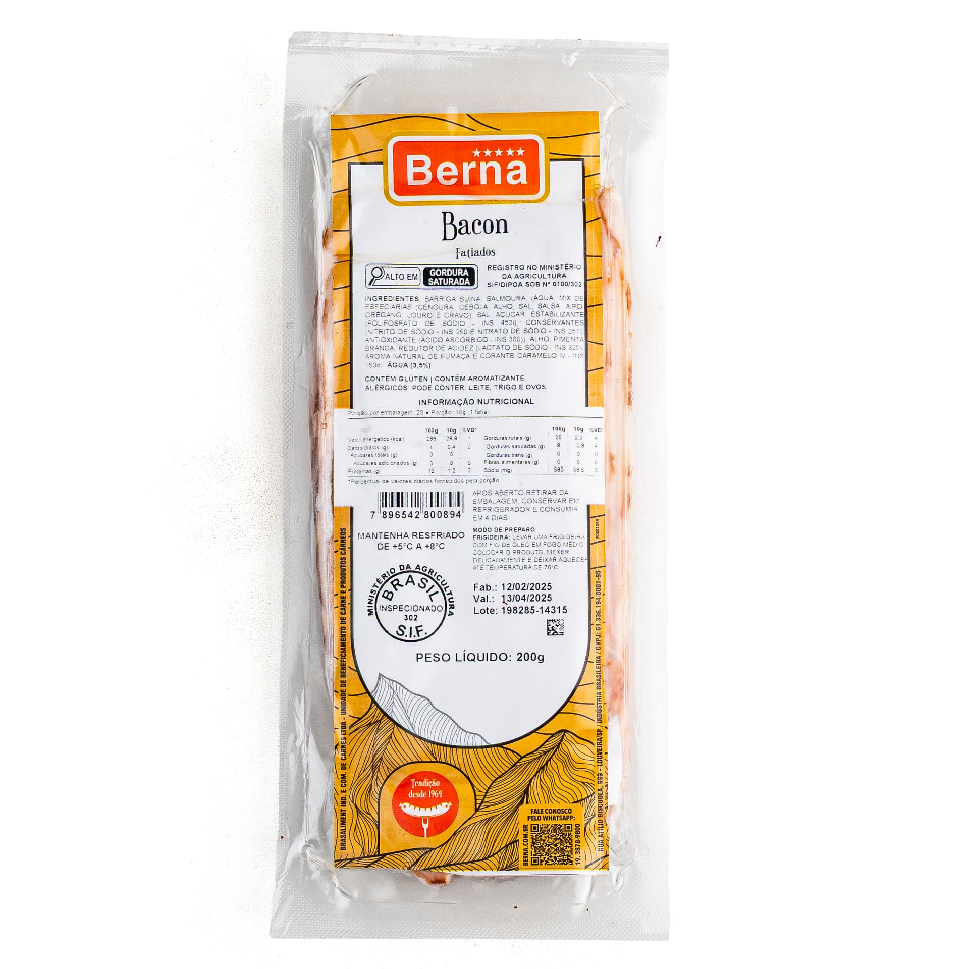 Bacon Fatiado 200g - Berna