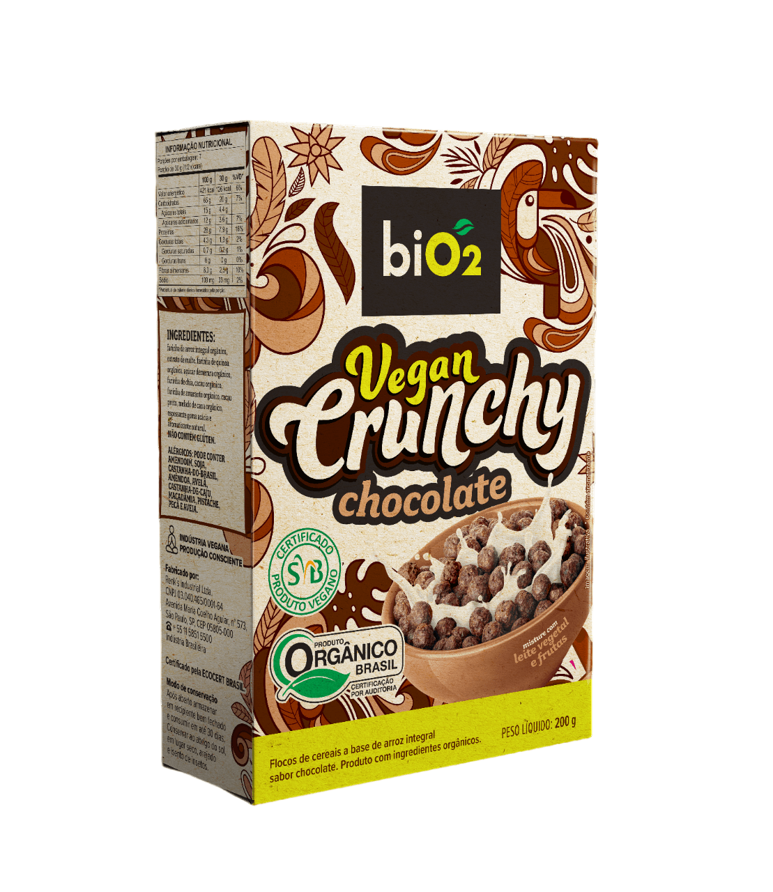 Cereal Vegan Crunchy Chocolate Orgânico 200g - biO2