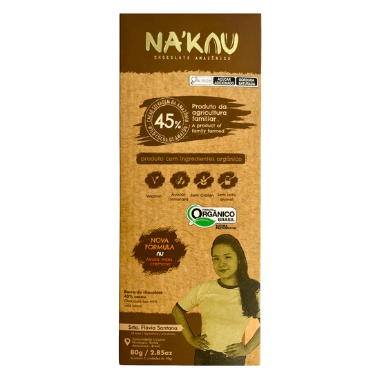 Chocolate 45% Cacau ao Leite Orgânico 80g - Na'kau