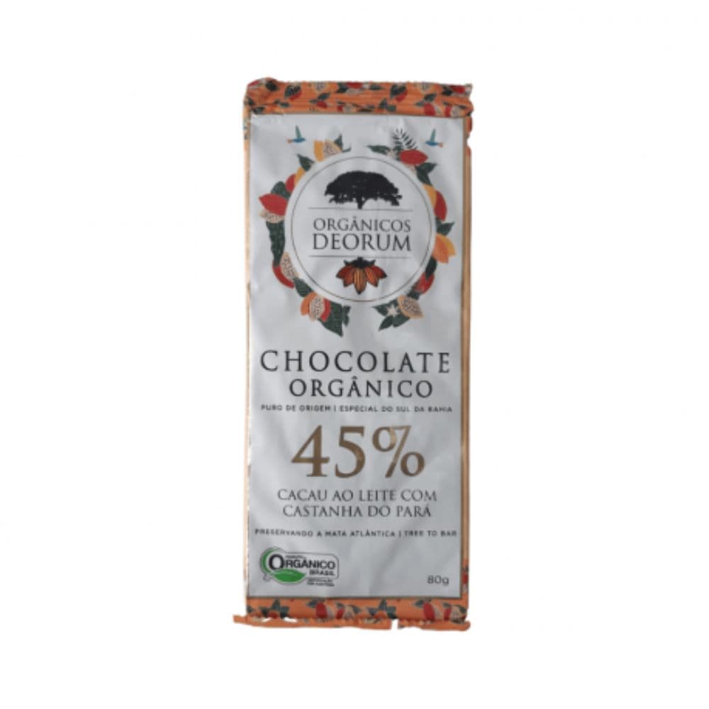 Chocolate 45% com Castanha do Pará Orgânico 80g - Deorum