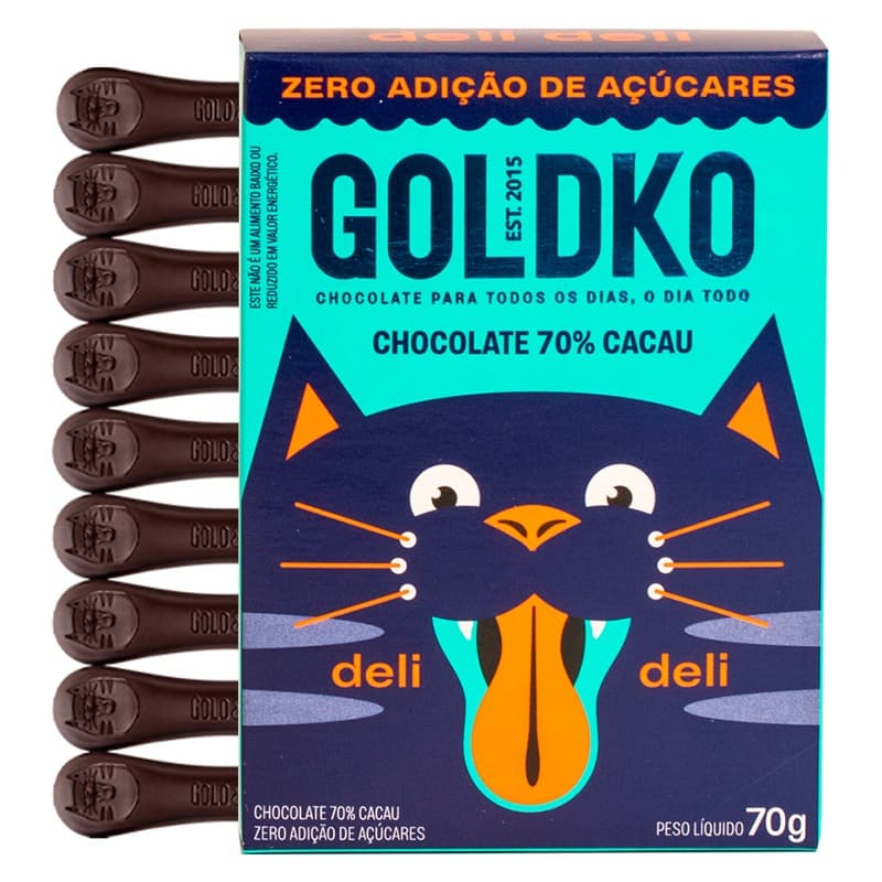 Chocolate 70% Cacau Deli Deli Zero Açúcar 70g - Goldko