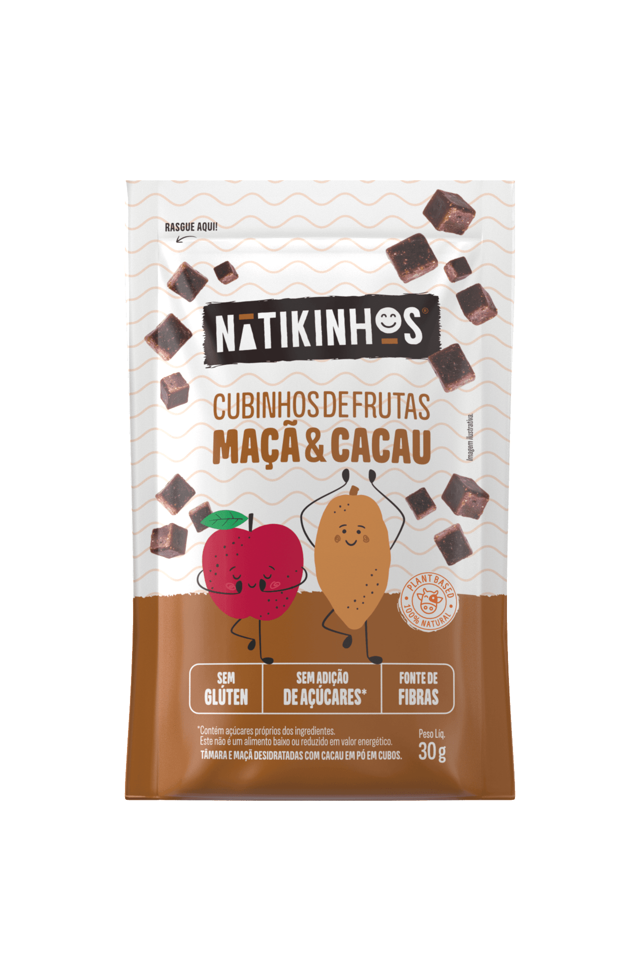 Cubos de Frutas de Maçã e Cacau 30g - Nátikos