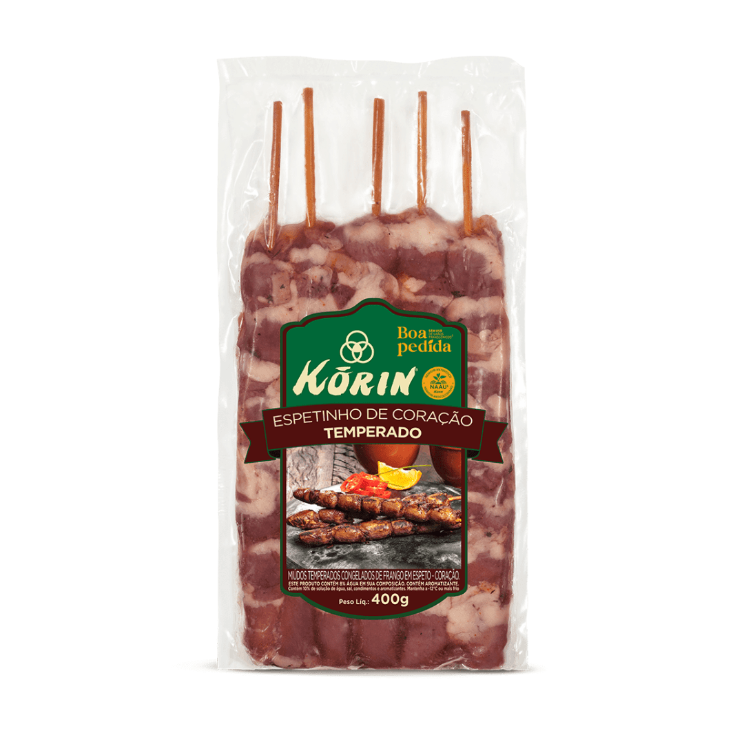 Espetinho de Coração Temperado Congelado 400g - Korin