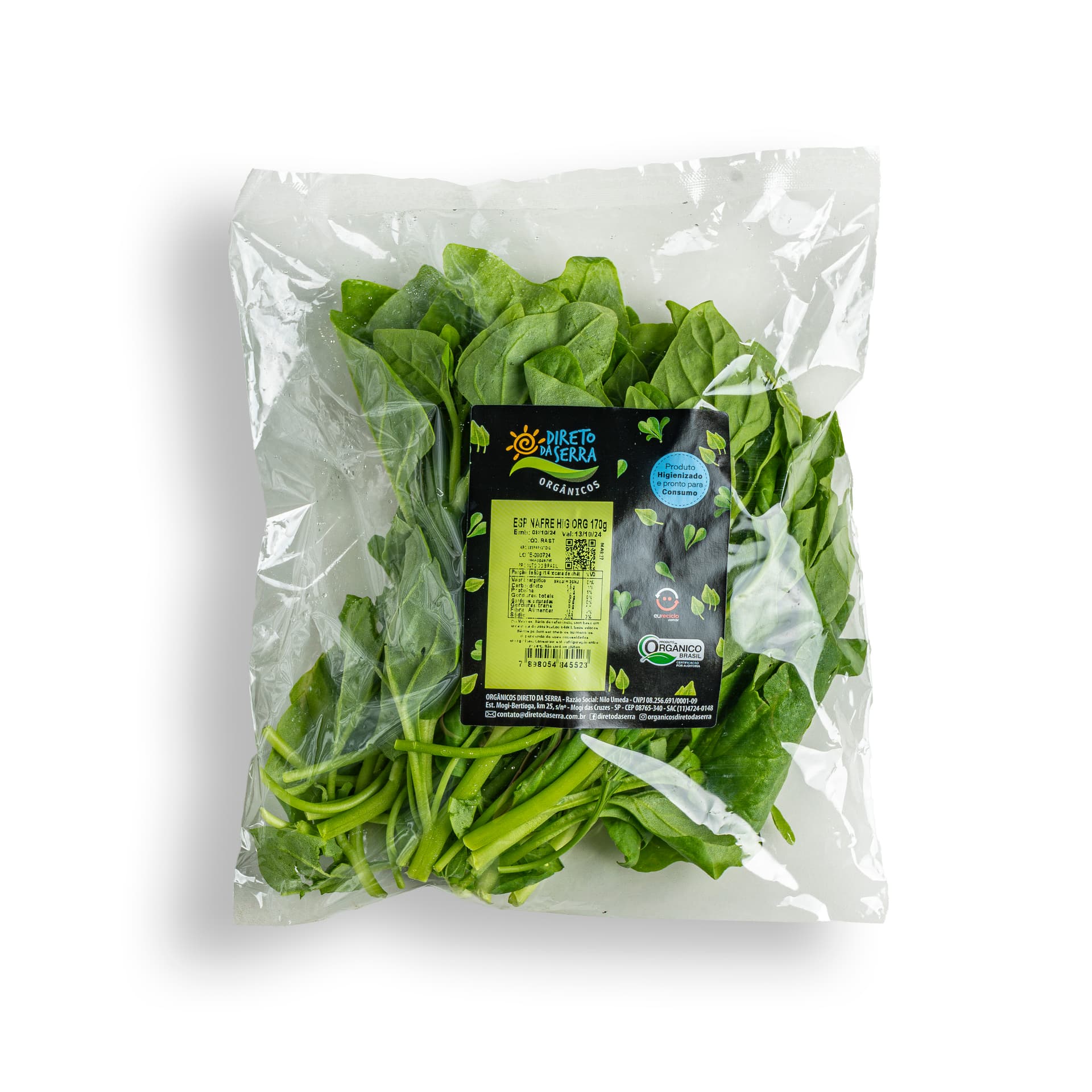 Espinafre Higienizado Orgânico 170g - Direto da Serra
