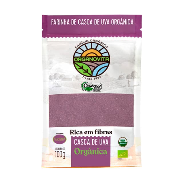 Farinha de Casca de Uva Orgânica 100g - Organovita