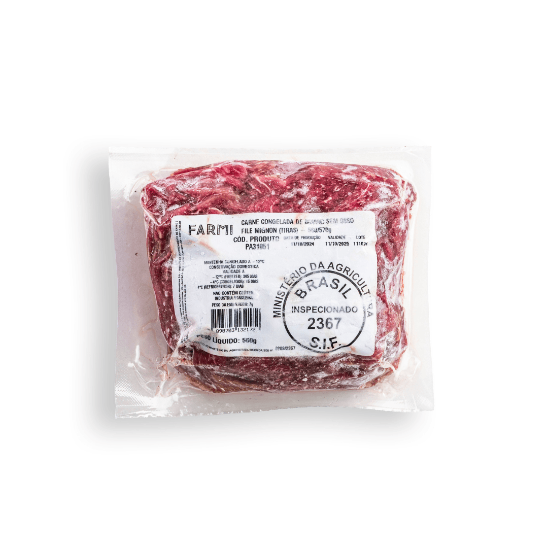 Filé Mignon Tiras Congelado 560g - Farmi
