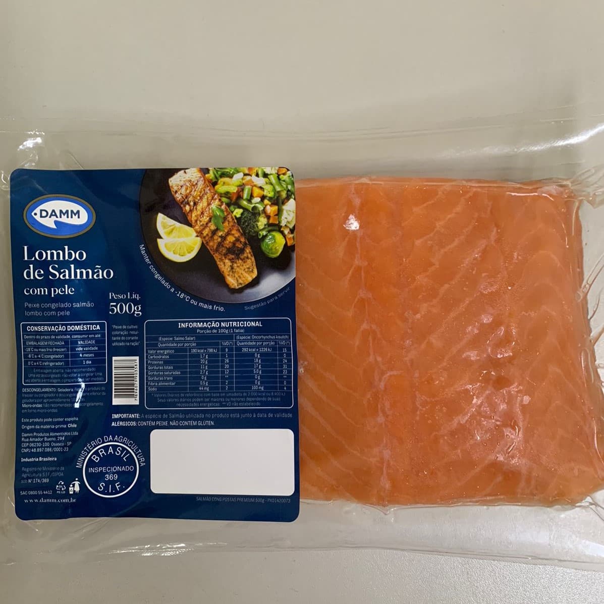 Lombo de Salmão Congelado 500g - Damm