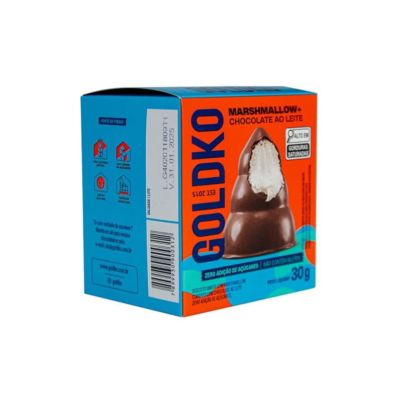 Marshmallow Chocolate ao Leite Zero Açúcar 30g - Goldko
