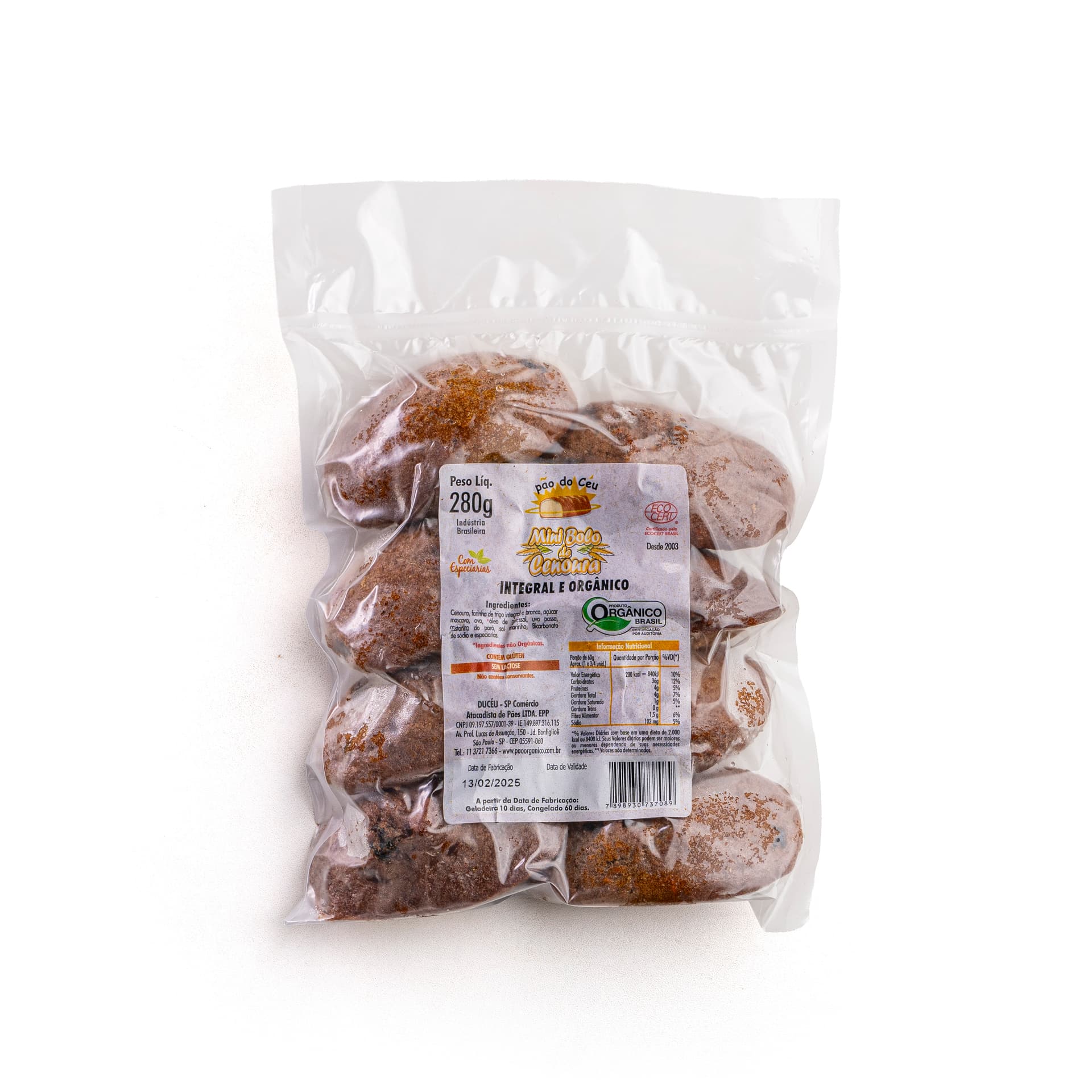 Minibolo de Cenoura Orgânico 280g - Pão do Céu