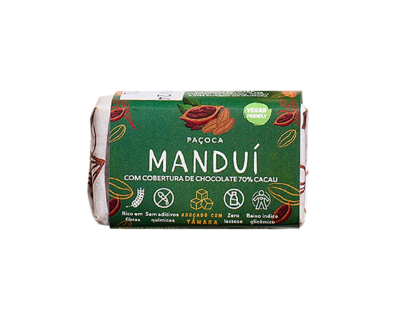 Paçoca com Cobertura de Chocolate 70% Cacau 36g - Manduí