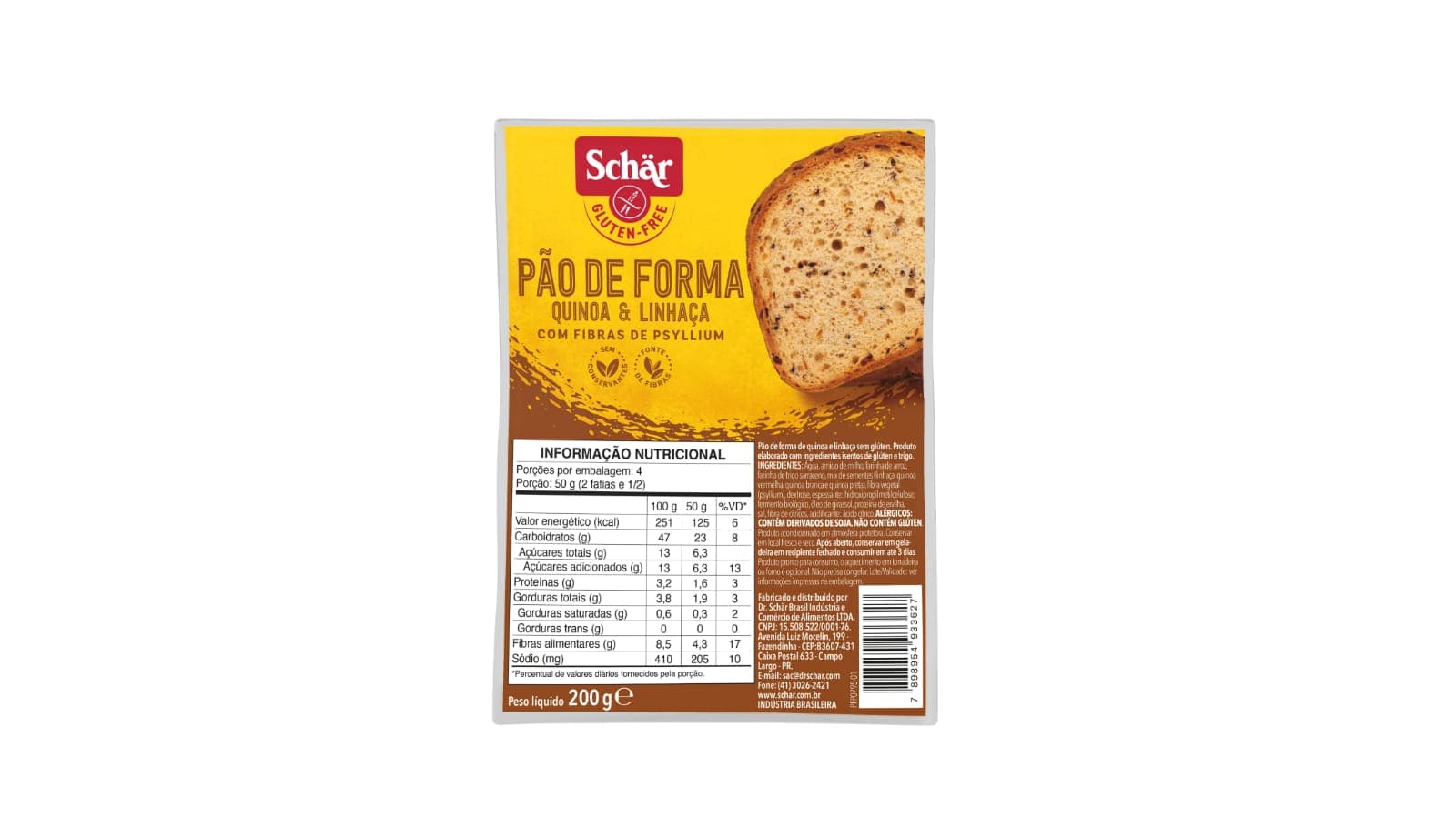 Pão de Forma Quinoa e Linhaça Sem Glúten 200g - Schar