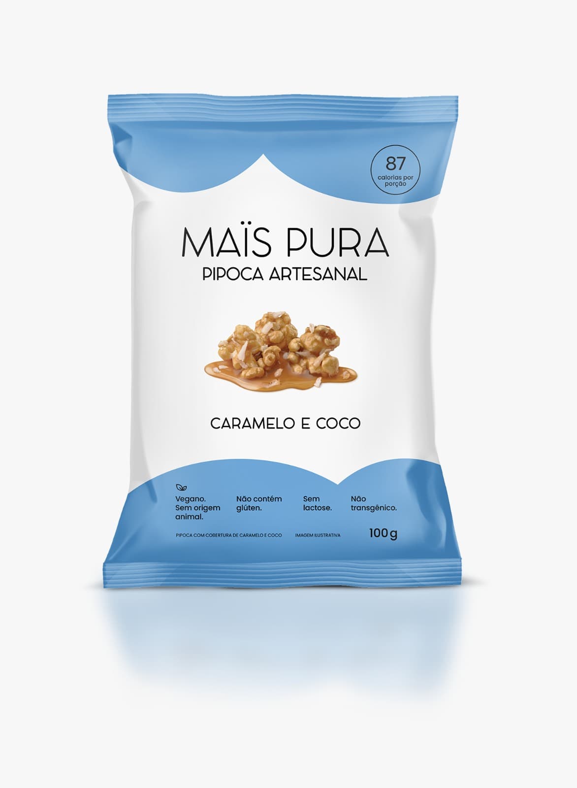 Pipoca Artesanal Caramelo e Coco 100g - Mais Pura