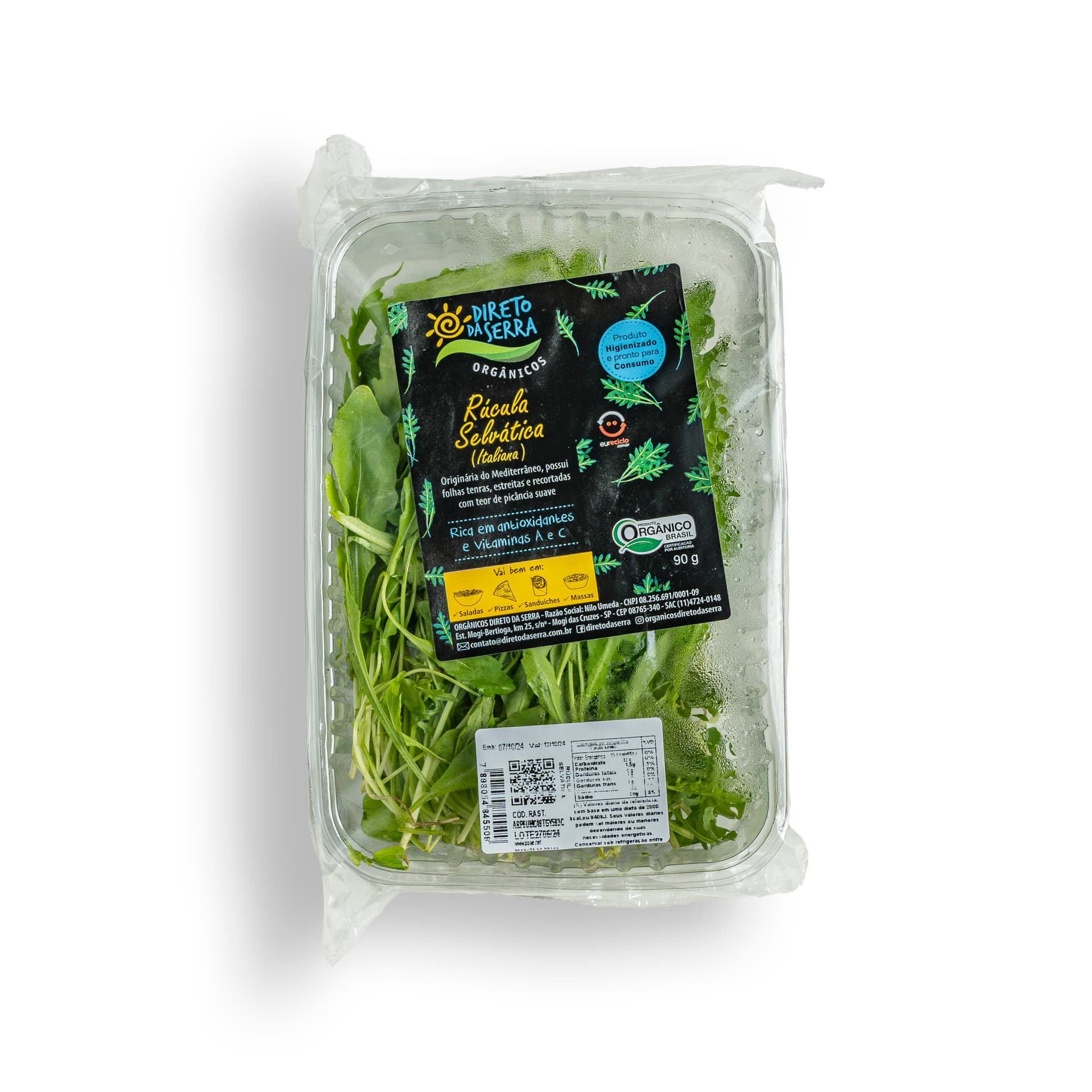 Rúcula Selvática Higienizada Orgânica 90g - Direto da Serra