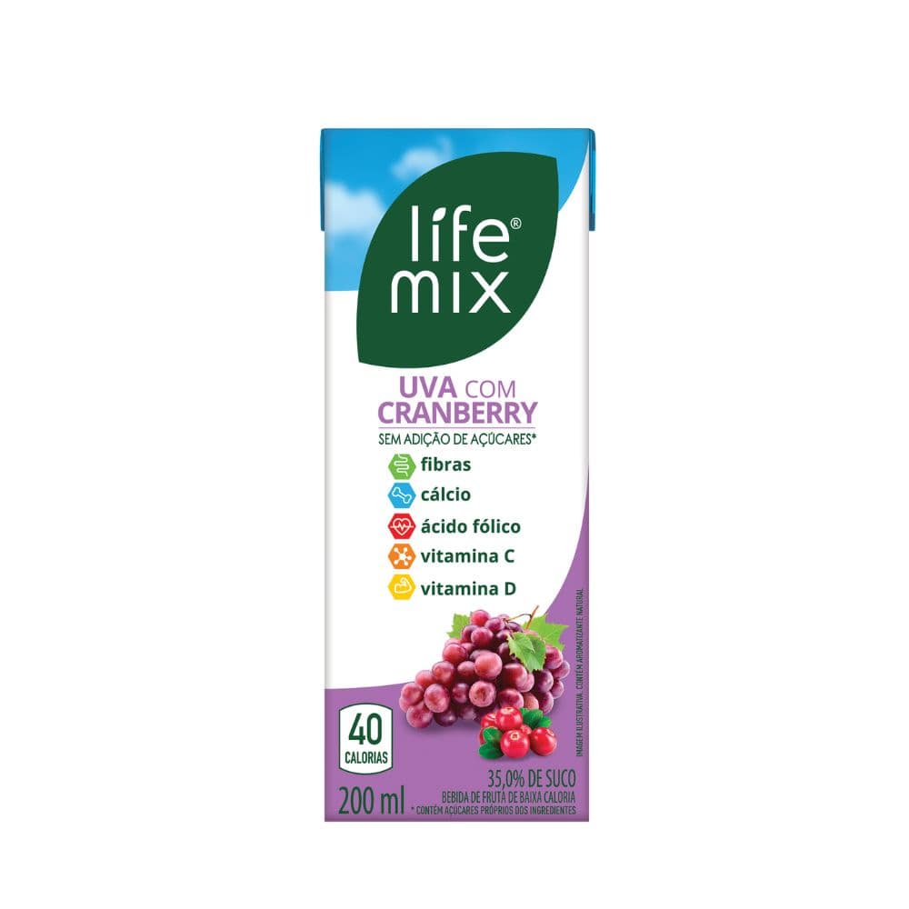 Suco de Uva com Cranberry Baixa Caloria 200ml - Life Mix