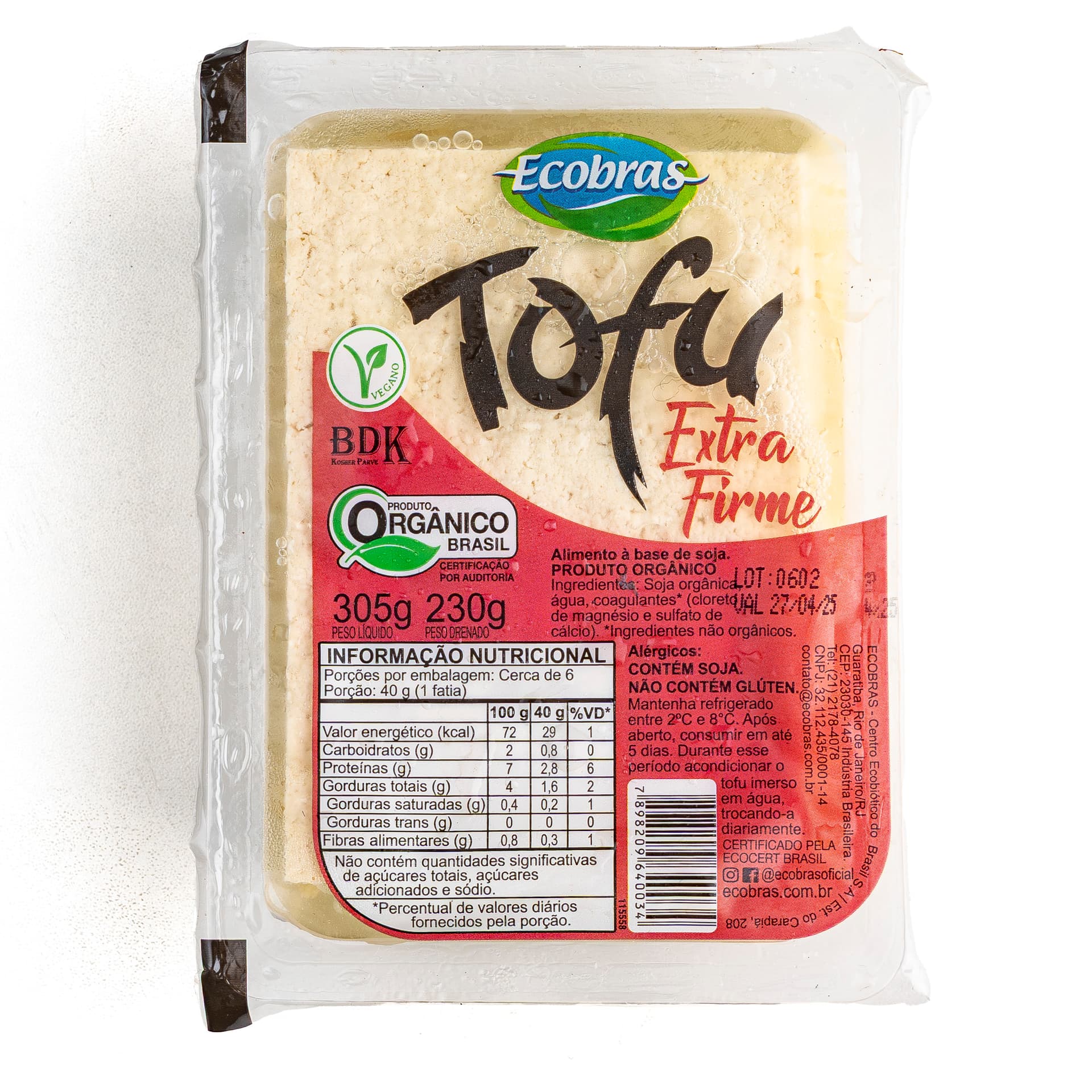 Tofu Extra Firme Orgânico 230g - Ecobras